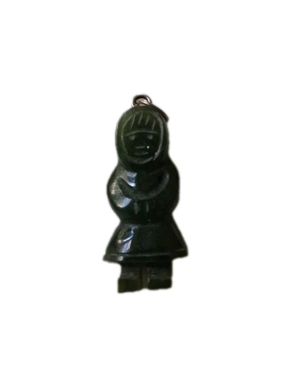 Vtg Canadian Nephrite Green Jade Woman Figurine Neckla Pendant Handmade 1 Inch